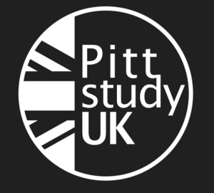 Logo Pitt Study UK 2025 Trazado Pitt Study UK Redondo Negativo Blanco Fondo 300x271
